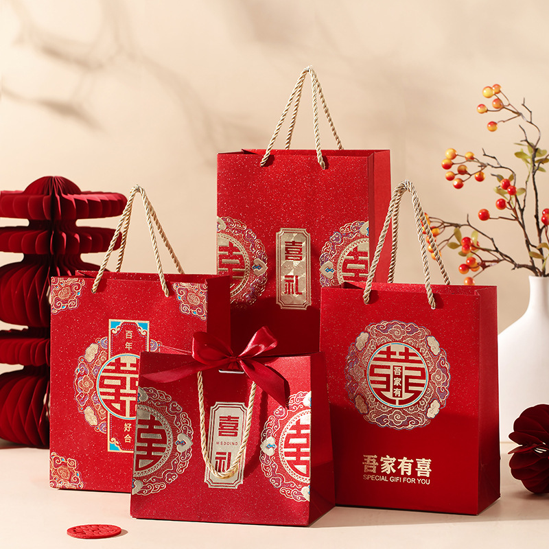 New Souvenir Gift Bag for Groomsmen and Bridesmaids 2025 Chinese Style Candy Packaging Handbag Empty Bag