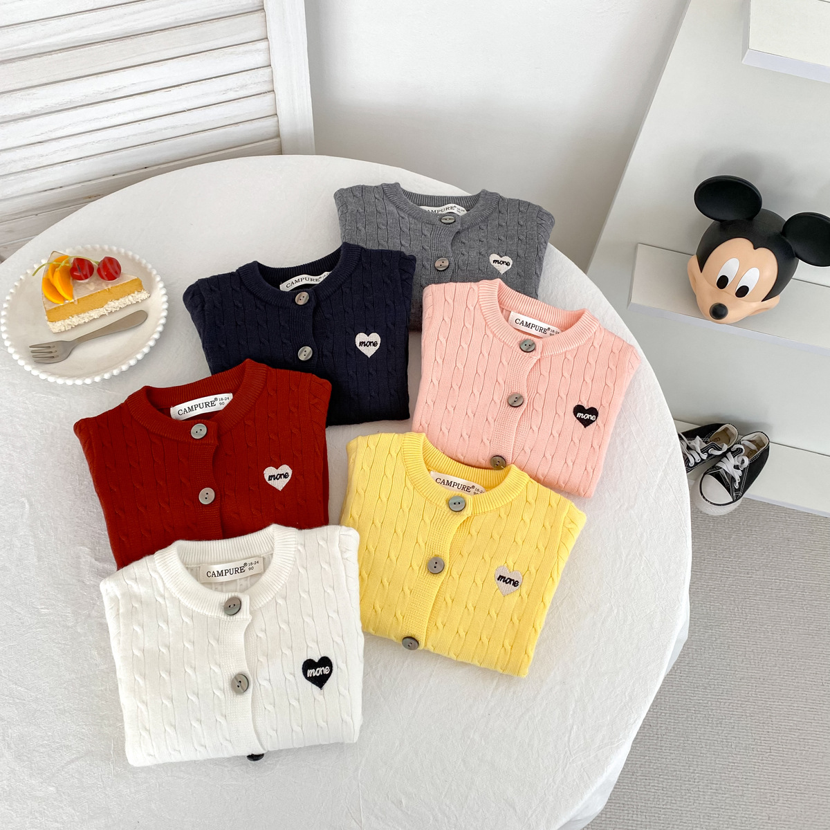 Children's Wear Large and Small Girls' Baby Korean Style Strung Sweater Western Style Casual Love Knitted Cardigan Jacket