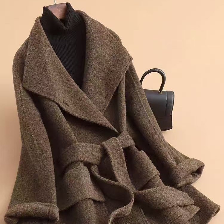 Korean and Japanese Double-Sided Smooth Wool 800g Imitation Cashmere Fabric Cost-Effective Autumn and Winter Woolen Coat Full Polyester Woolen Fabric