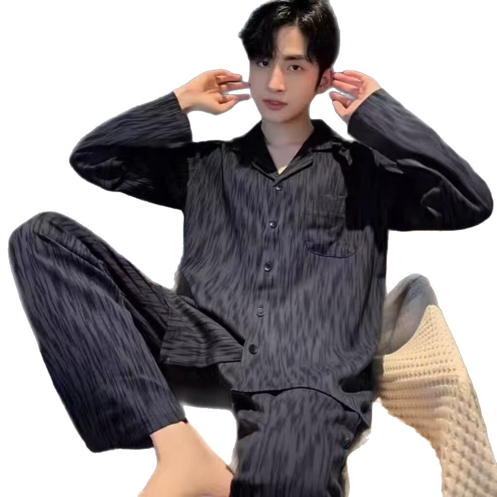 2025 Men's Pajamas Spring & Fall Long-Sleeved Pants Cardigan Loose Large Size Men's Casual Home Wear Summer