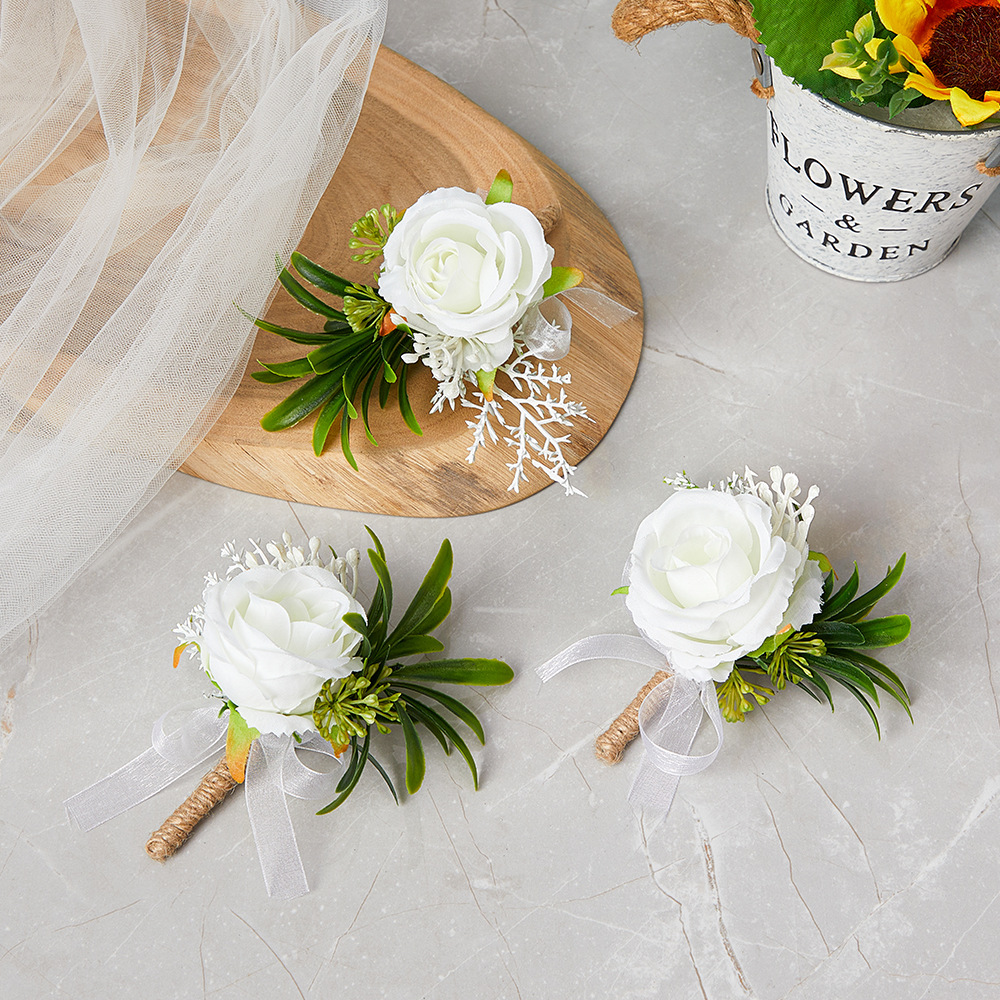European style bridegroom best man corsage wedding white rose artificial flower brooch wedding bridesmaid high-class wrist flower