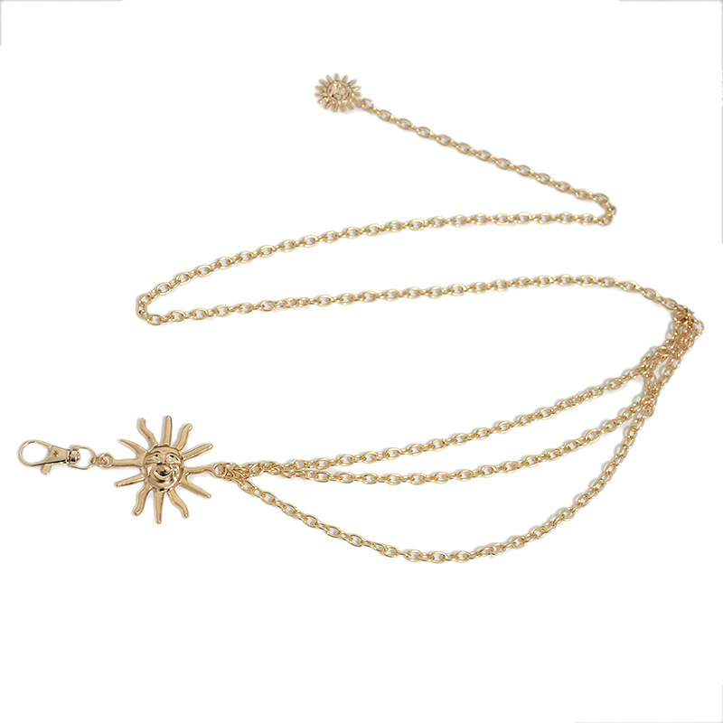Foreign Trade Elegant Metal Sunflower Waist Chain for Women, Adjustable Dress Waist Accessory, Multi-Layer High-End Chain Belt Accessory