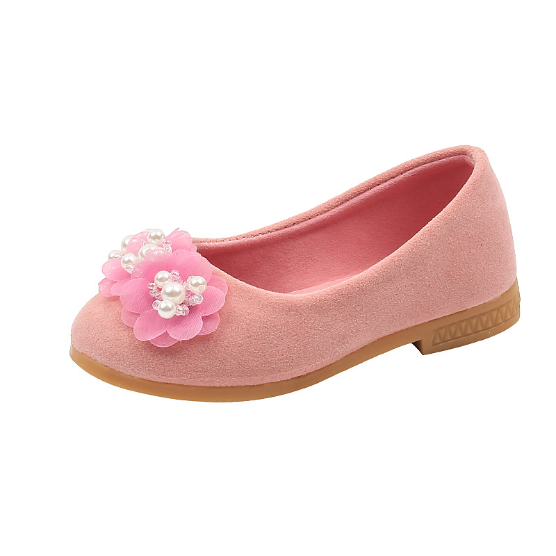 New Children's Shoes Girls' Princess Shoes Spring and Autumn Suede Flower Non-slip Flat Bottom Dance Performance Children's Soft Bottom Shoes
