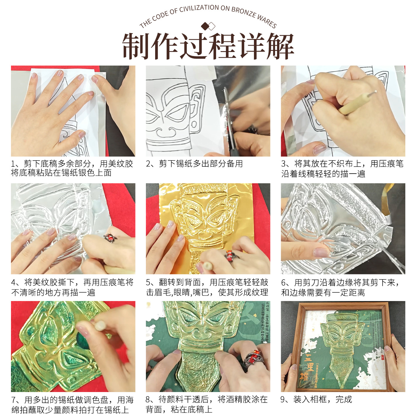 Year of the Horse Handmade Tin Foil Painting Material Kit Aluminum Foil Painting Sanxingdui Three-Dimensional Relief Painting Museum Cultural and Creative DIY