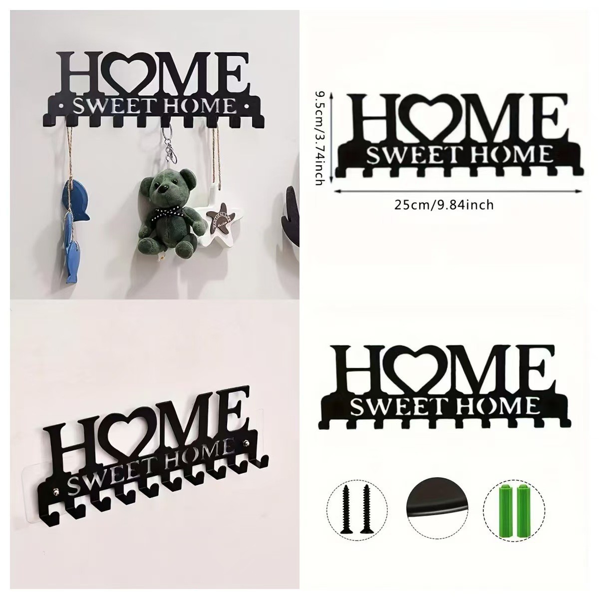 Cross-border New Wrought Iron Hook Home Key Storage Towel HOME Letter Metal Hanger Creative Storage Hook