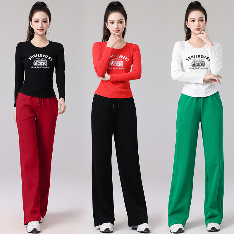 2025 Spring and Summer Square Dance Clothes Sports Leisure Fitness Dancing Running Clothes Slimming Long Sleeve Narrow Edition Straight Leg Pants suit