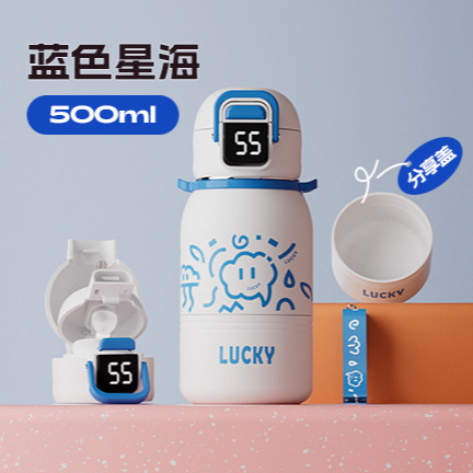 Intelligent warm display children's thermos cup high color value straw portable cup 316 stainless steel