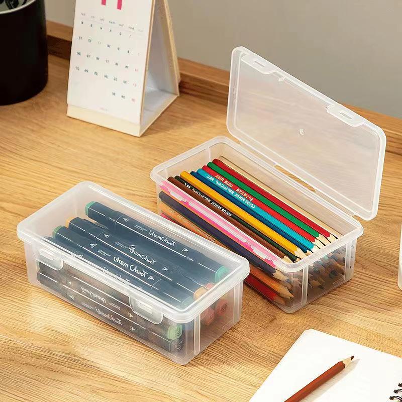 Stationery Storage Box Large Capacity Transparent Pencil Storage Box Pen Box Color Lead Children Crayon Box Painting Sketch Pencil Bag