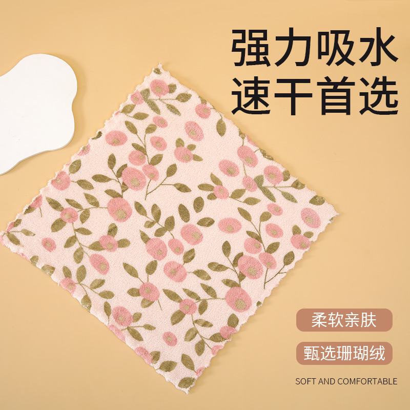 Cross-Border Dropshipping New Printed Coral Velvet Lace Children's Square Towel Absorbent Floral Bear Square Towel