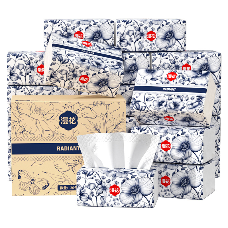 Man Hua Draves Paper Whole Box Household Tissue 400 Large Pack of Napkins Log Toilet Paper Thickened Facial Tissue for Hair