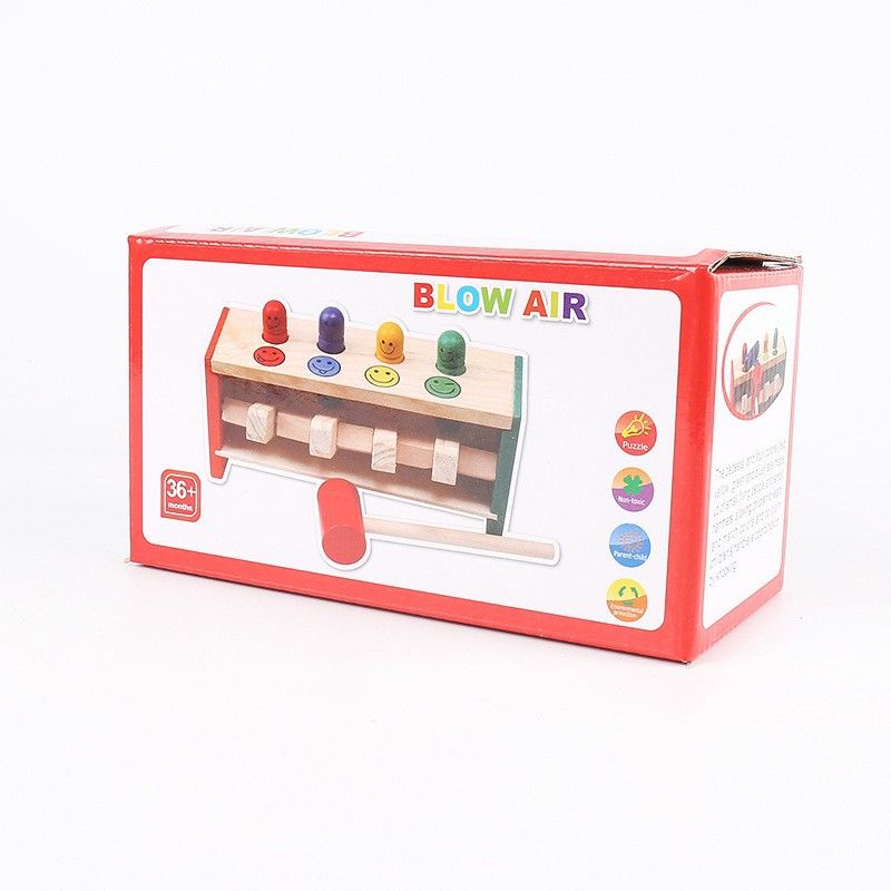 Wooden Montessori Teaching Aware Children's Knocking Toy Strike Flying Man 1-3 Years Old Children's concentration training Knocking pile table