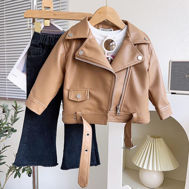 Spring and Autumn New Motorcycle Style Korean Short PU Jacket Boys and Girls Fashion High Sense Street Fashion Brand Lapel Leather Jacket