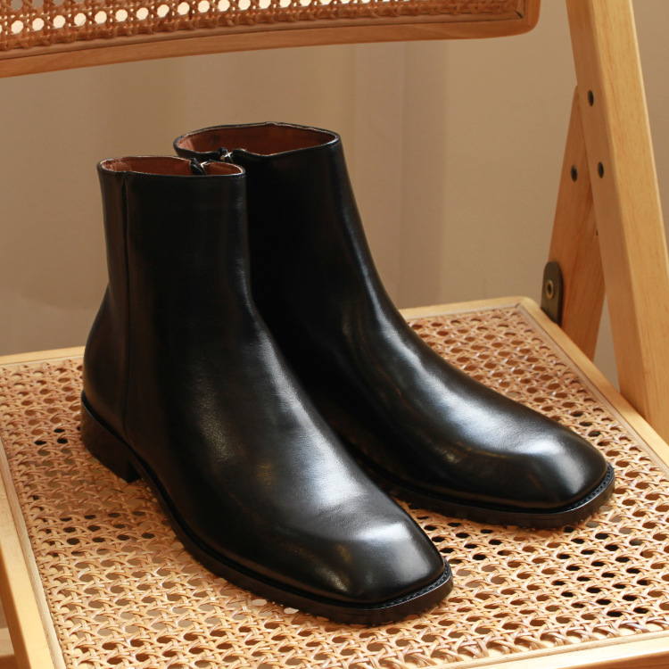 Retro Korean Style Autumn and Winter British Chelsea Men's Leather Boots Increased Square Head High Top Martin High Street Boots for Men