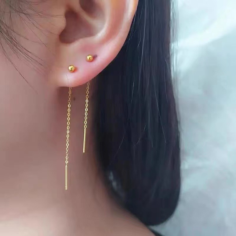 Gold 18K Gold Bead Ear Wire, Fashionable and Simple Women's Style Au7503N Earrings, Versatile Gold Store Holiday Gift, Light Luxury