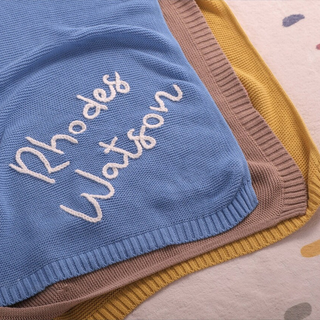 Hand Embroidered Name Kidsren's Baby Blanket Stroller Cover Blanket Knitted Nap Blanket Customization