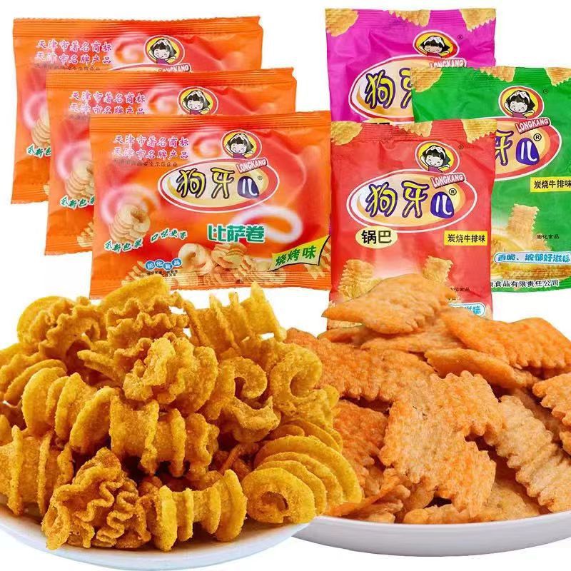 Dog Tooth rice pot bag small bag pizza roll nostalgic snack snack online popular leisure food wholesale