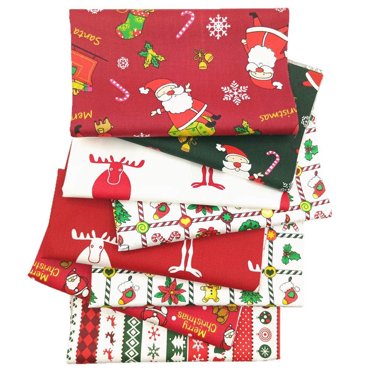 Cross-Border Cartoon Christmas Series Printed Fabric DIY Handmade Patchwork Cloth Set Christmas Decorative Cloth Small Cloth Head Cotton Cloth