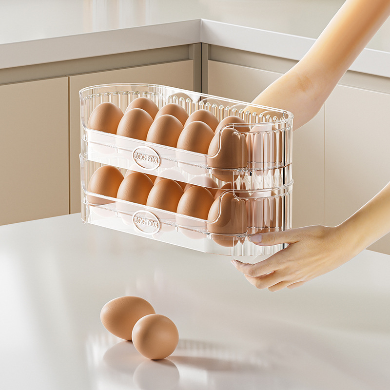 Kitchen Stackable Egg Storage Box Organizer for Holding Egg Trays, Egg Trough, Refrigerator Side Door Preservation Box
