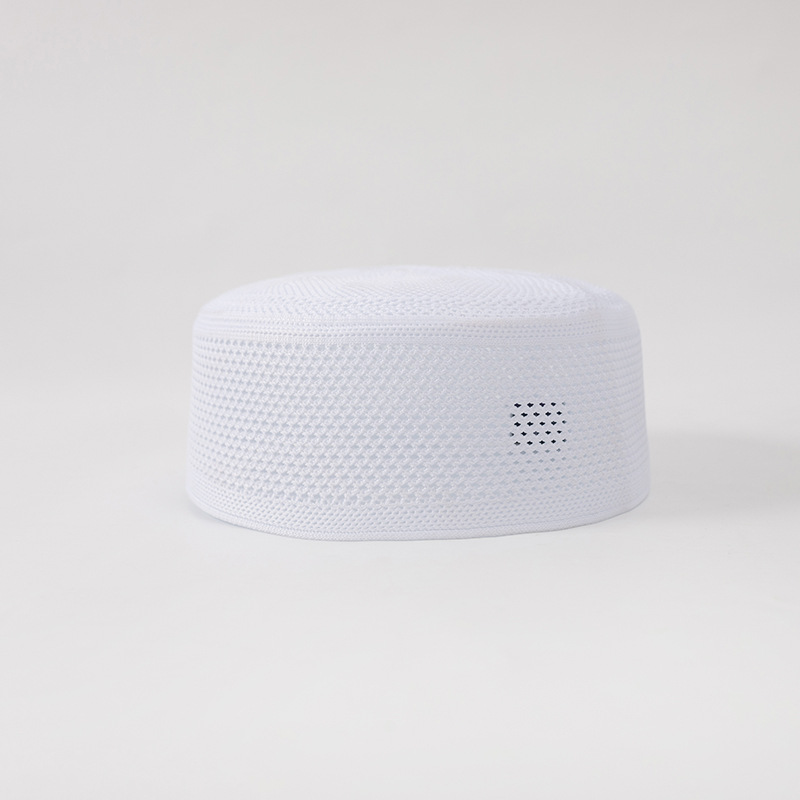 Cross-Border Muslim Ethnic Hat Prayer Hat Breathable White Black Solid Color Men's Flat Top Hat