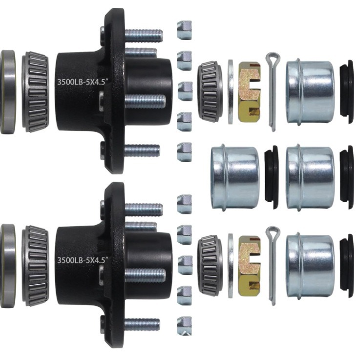 2 Sets of 3500 Pounds Trailer Rv Non-Brake Bridge Trailer Hub 5*4.5inch Wheel Hub Kit