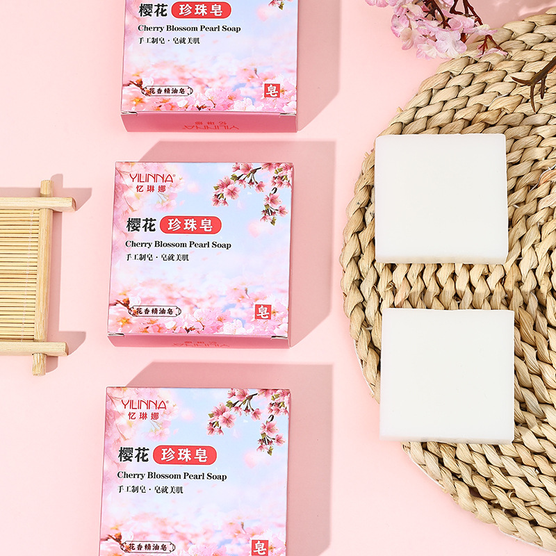 [Yilina] Cherry Blossom Pearl Soap Cherry Blossom Oil Soap Handmade Soap Cleaning and Moisturizing 70G