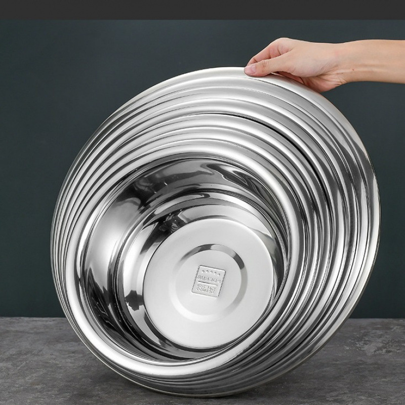 304 Stainless Steel Thickened Large Basin Kitchen Multi-Purpose Basin for Kneading Dough, Washing Vegetables, Laundry, and Bathing, Small to Medium Size