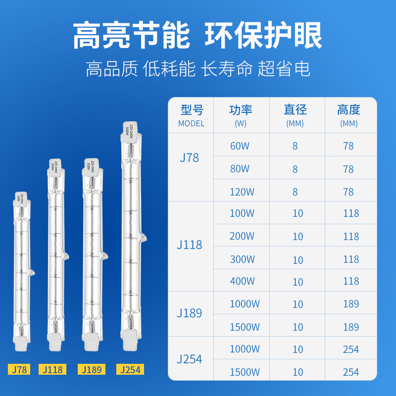 Halogen Lamp J78J118J189J254 200W300W500W Iodine Tungsten Lamp R7S Floodlight Bulb