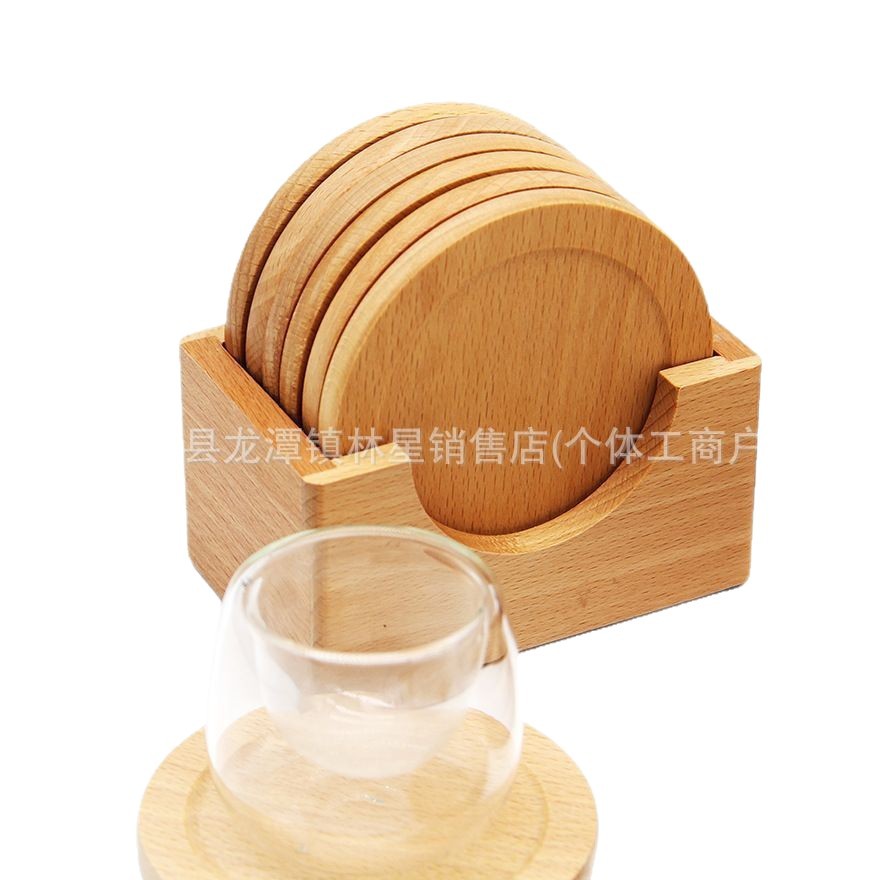 Japanese-Style Wooden Coasters Beech Round Placemats Heat-Insulating Heat-Resistant Anti-Scald Coffee Glass Coasters Kung Fu Tea