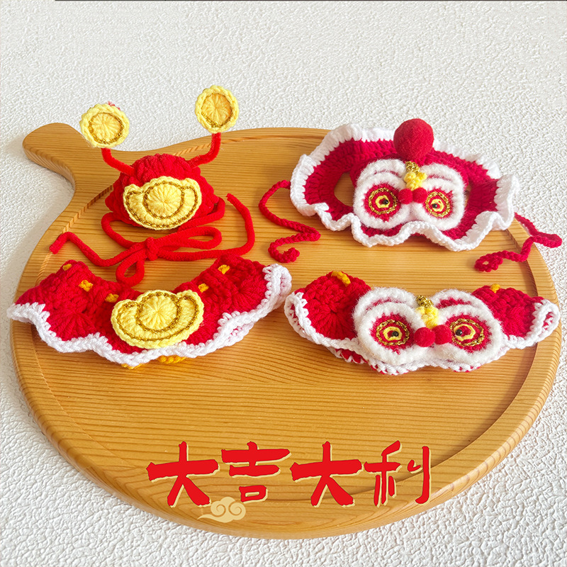 Набор для домашних животных на Новый год, вязаный вручную теплый шершащий шарф для кошек, новогоднее украшение для собак, красные аксессуары, шляпа