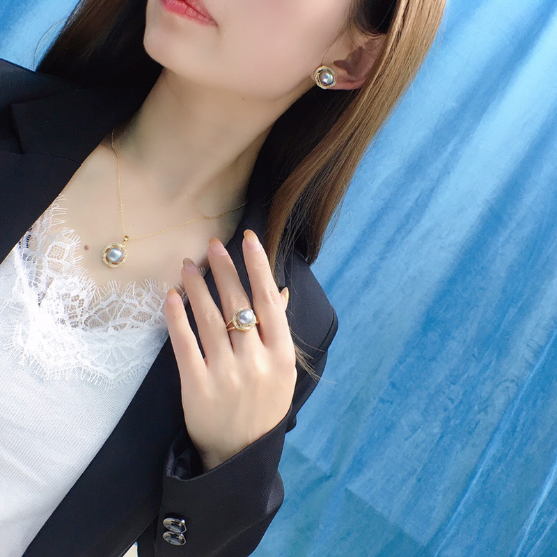 Freshwater Pearl Necklace Women's All-match Set Fashion Jewelry Wholesale Earrings Ring Pendant Three-piece Set T04