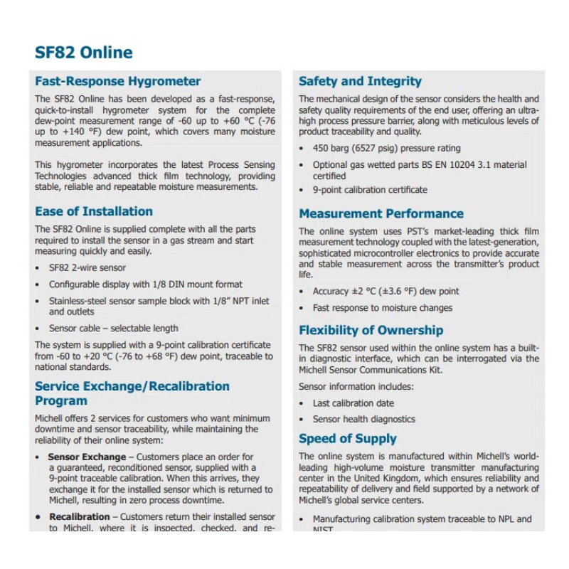 Michell Sf82-Ol-Caabaa Online Quick Response Dewpoint Hygrometer