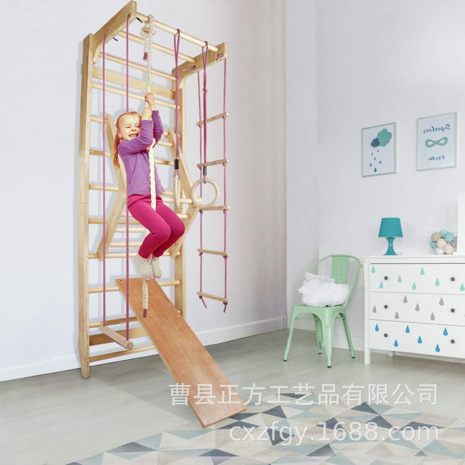 Children's solid wood climbing frame indoor small climbing exercise baby home slide swing rock climbing combination toy