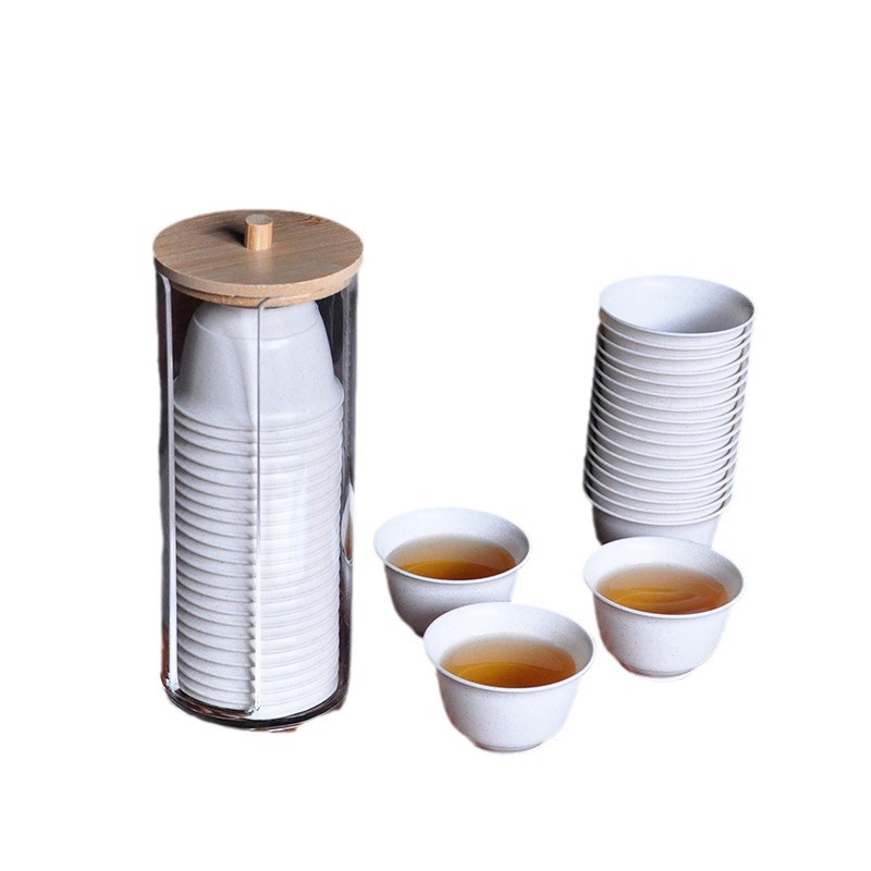 Disposable Rice Husk Tea Cups, Small Chinese-Style Commercial Tea Cups, Kung Fu Tea Set, Bagged Eco-Friendly Tea Tasting Cups with Cup Holder