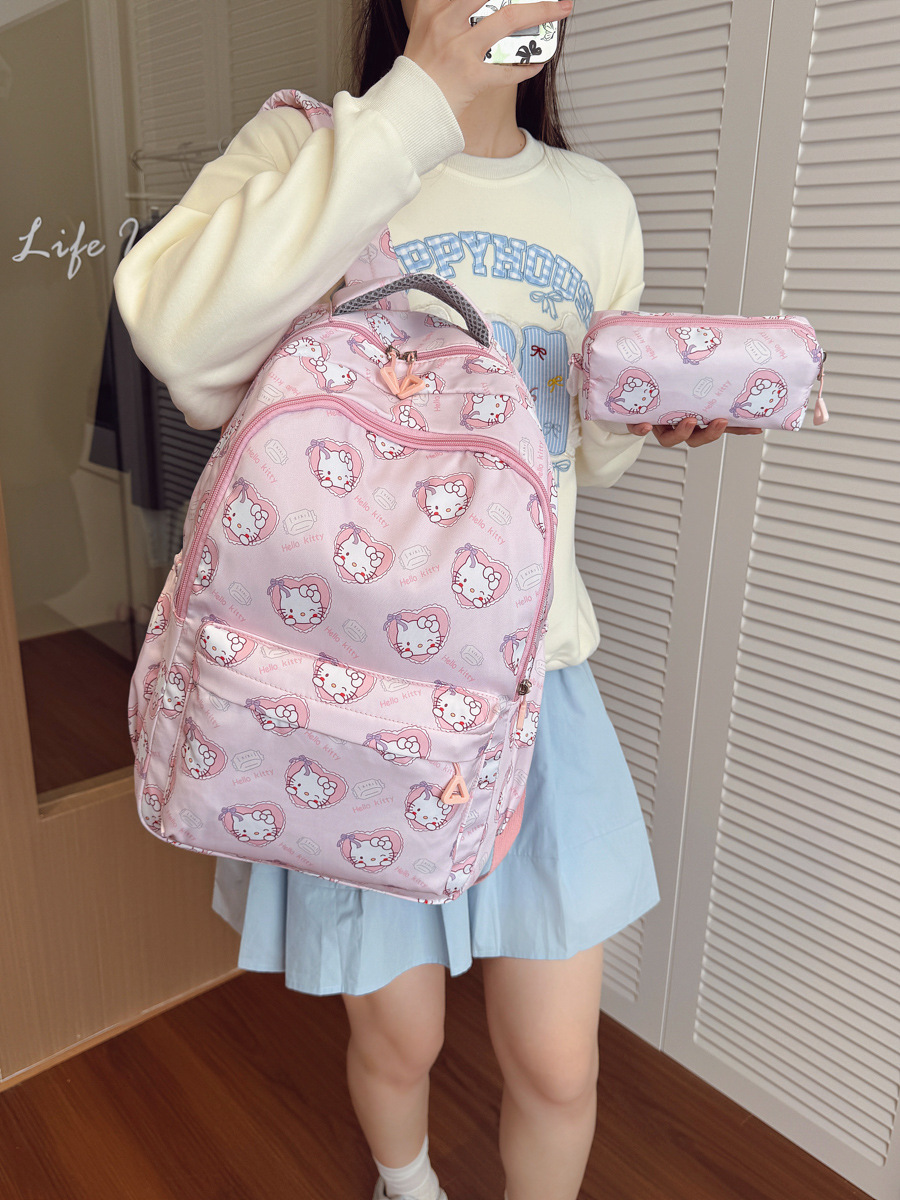 Cross-Border Nylon Schoolbag for Women 2025 Large Capacity Cartoon Print Junior High School Student High School Student Backpack Campus Style