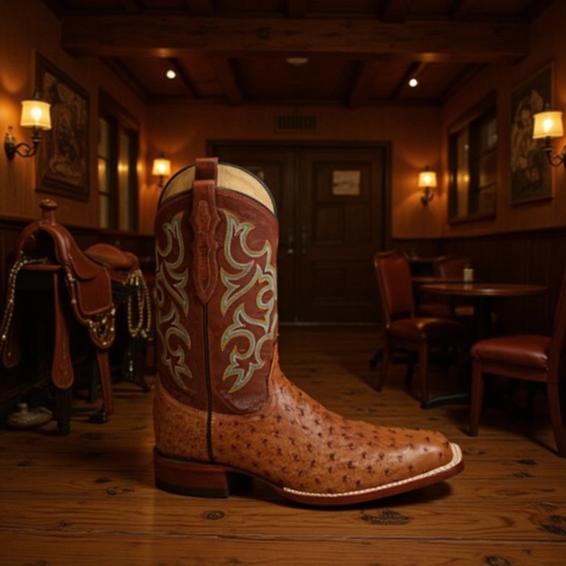 Cross-Border Factory Export Square-Toe Mid-Calf Boots Retro Embroidered Ostrich Pattern Men's Large Size Knight Boots 38-48