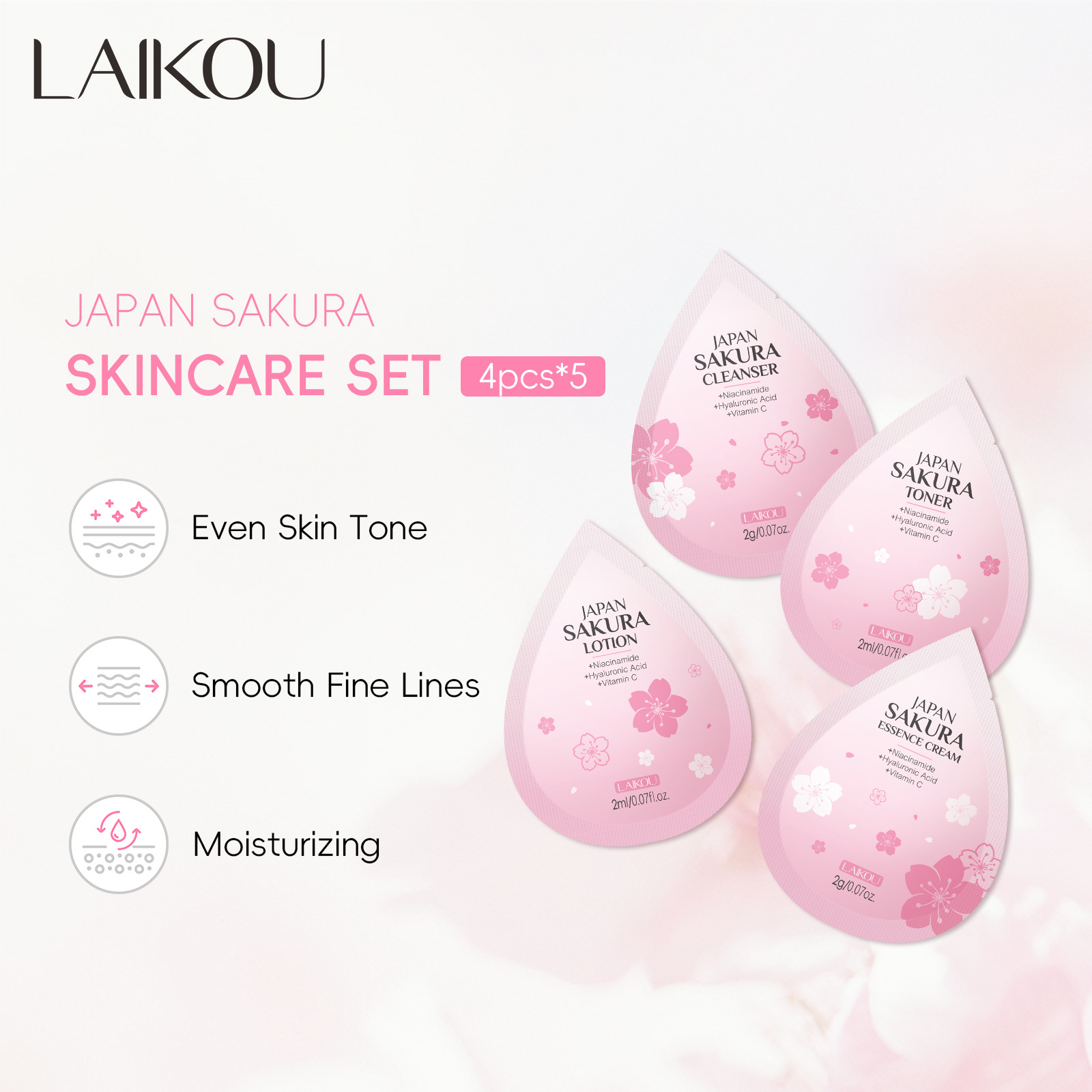 Laikou японская сакура 4-пакет 2г набор средств по уходу за кожей в маленькой сумке