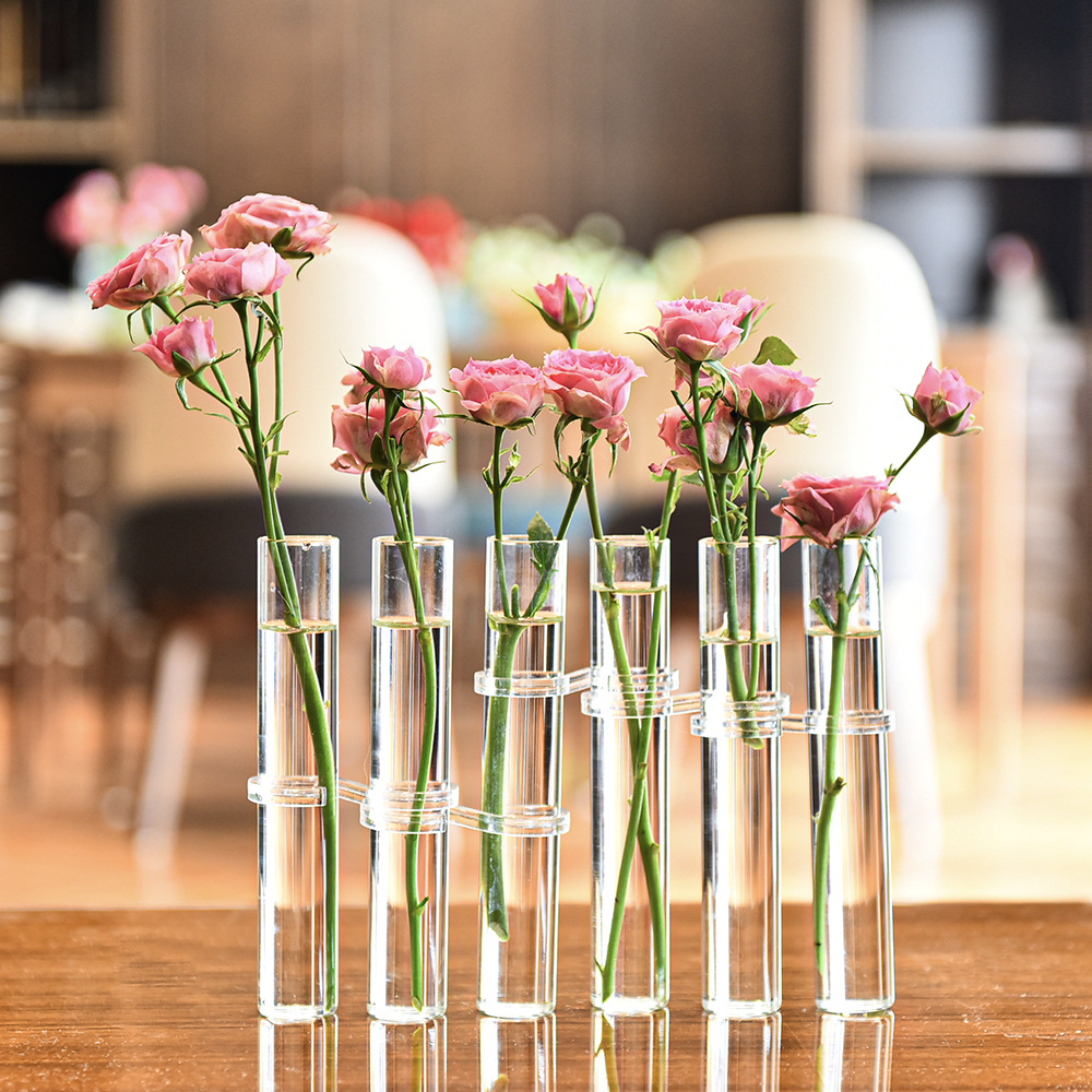A Row of Test Tube Vase, Flowers, Green Plants, Hydroponic Glass Vase, Creative Popular Flower Stand, Home Furnishings, Foldableable