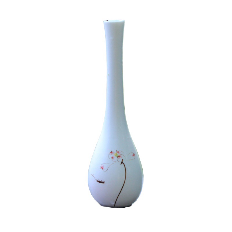 Jingdezhen Ceramic Vase Creative Ornaments Hand-Painted Lotus White Porcelain Vase Guanyin Jade Pure Vase Simple Hydroponic Flower Arrangement