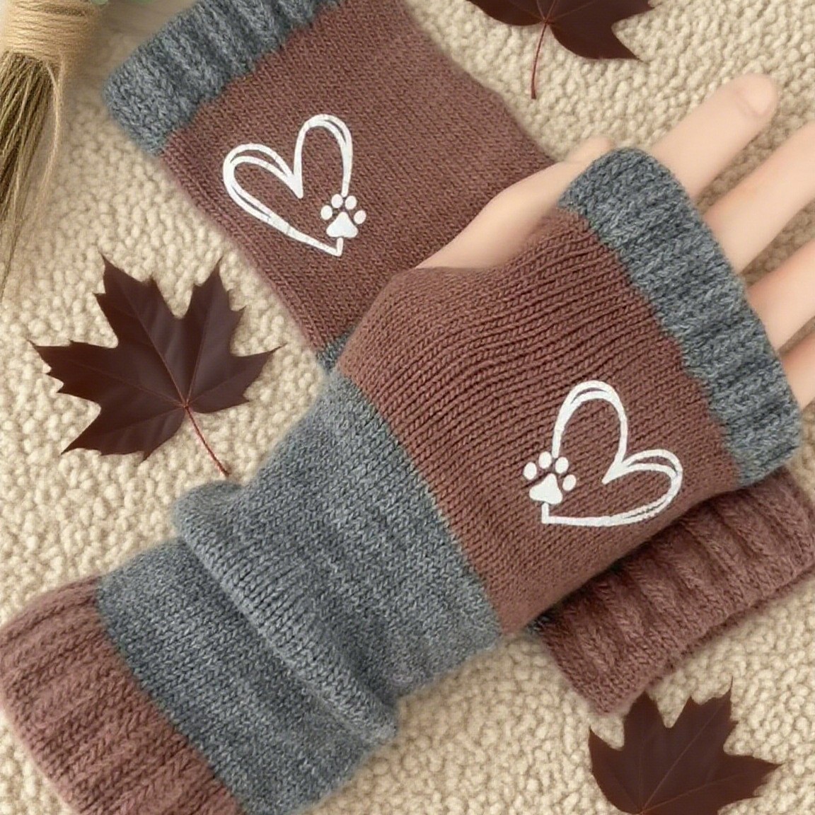 Strict selection of gloves autumn and winter warm fashion ladies knitted gloves cross-border fashion warm stitching embroidered gloves women