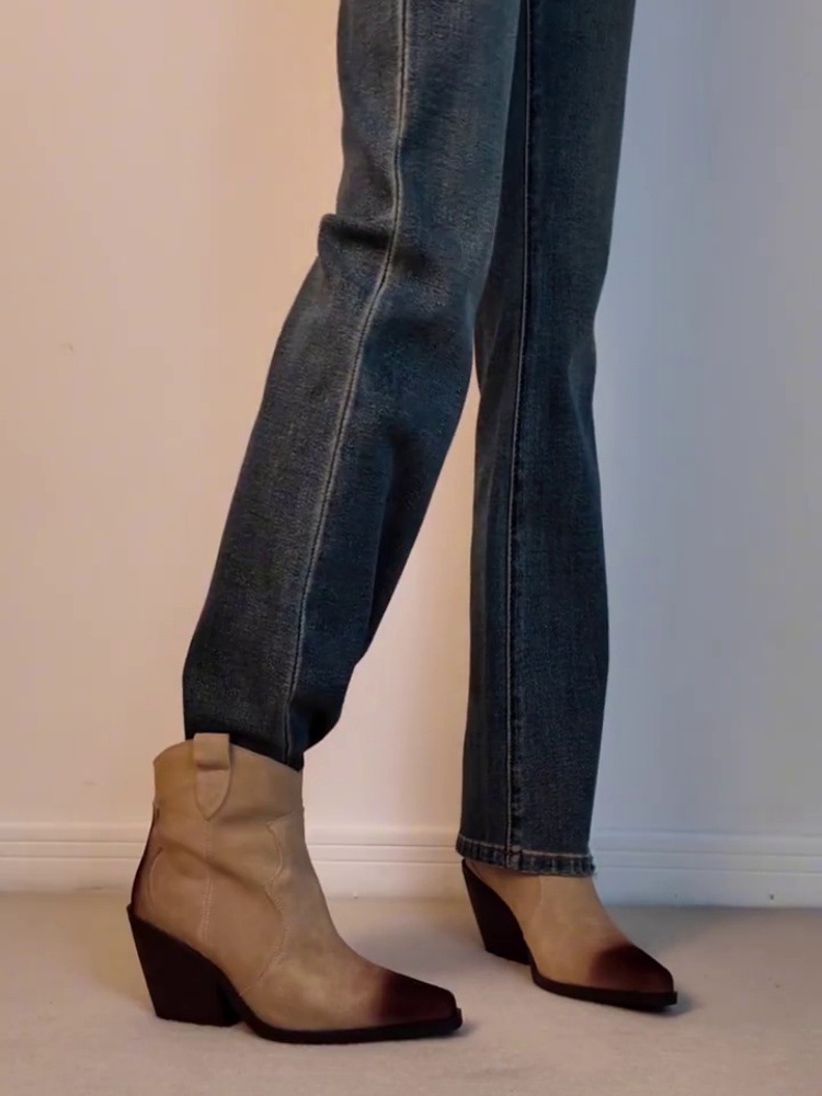 Sheepskin Version ~ 2025 New Style Genuine Leather Slip-On Western Cowboy Boots for Women Retro Versatile Pointed Toe Thick Heel Boots