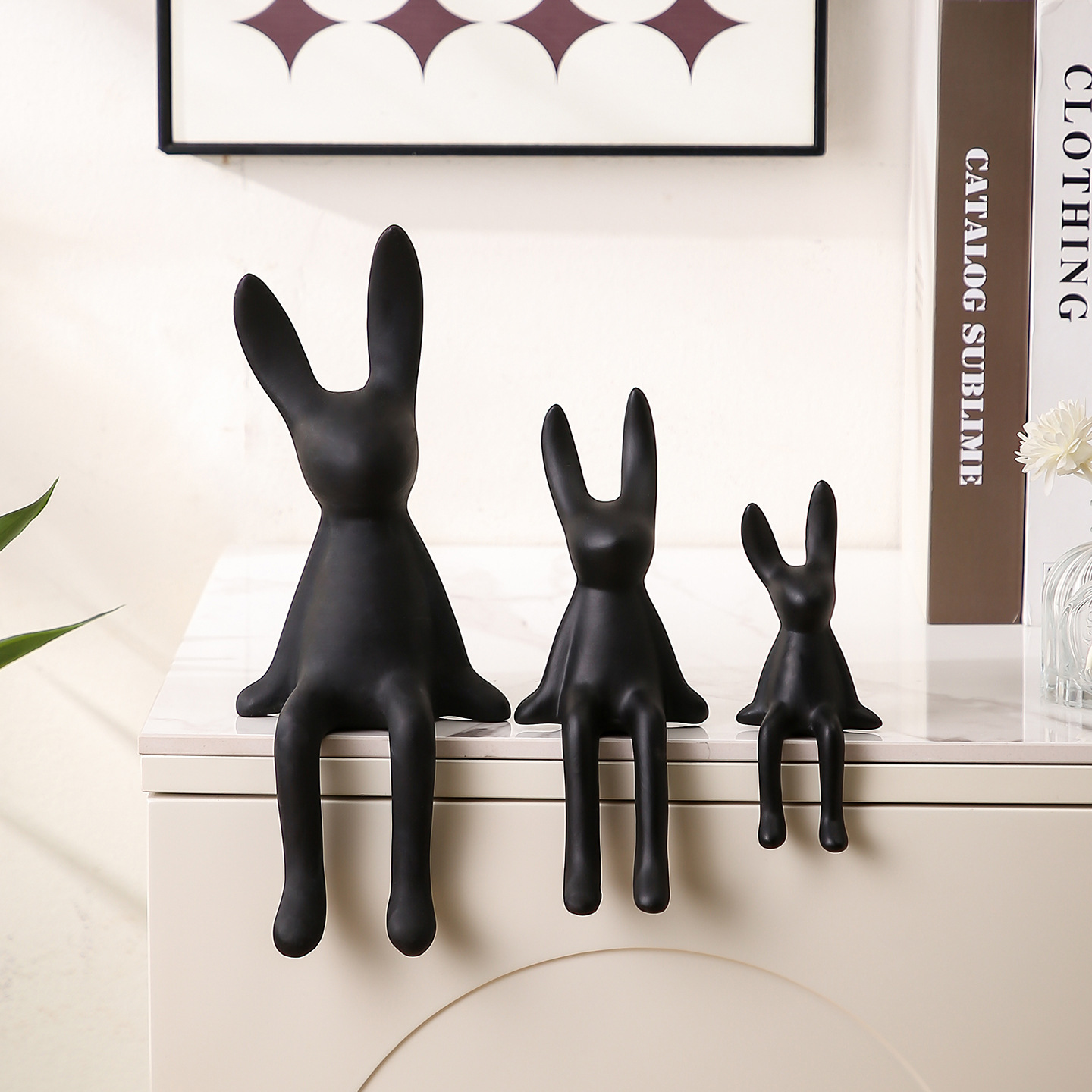 Creative Cartoon Sitting Long-Eared Rabbit Ceramic Ornaments Light Luxury Living Room Nordic Tv Cabinet Wine Cabinet Entrance Decoration