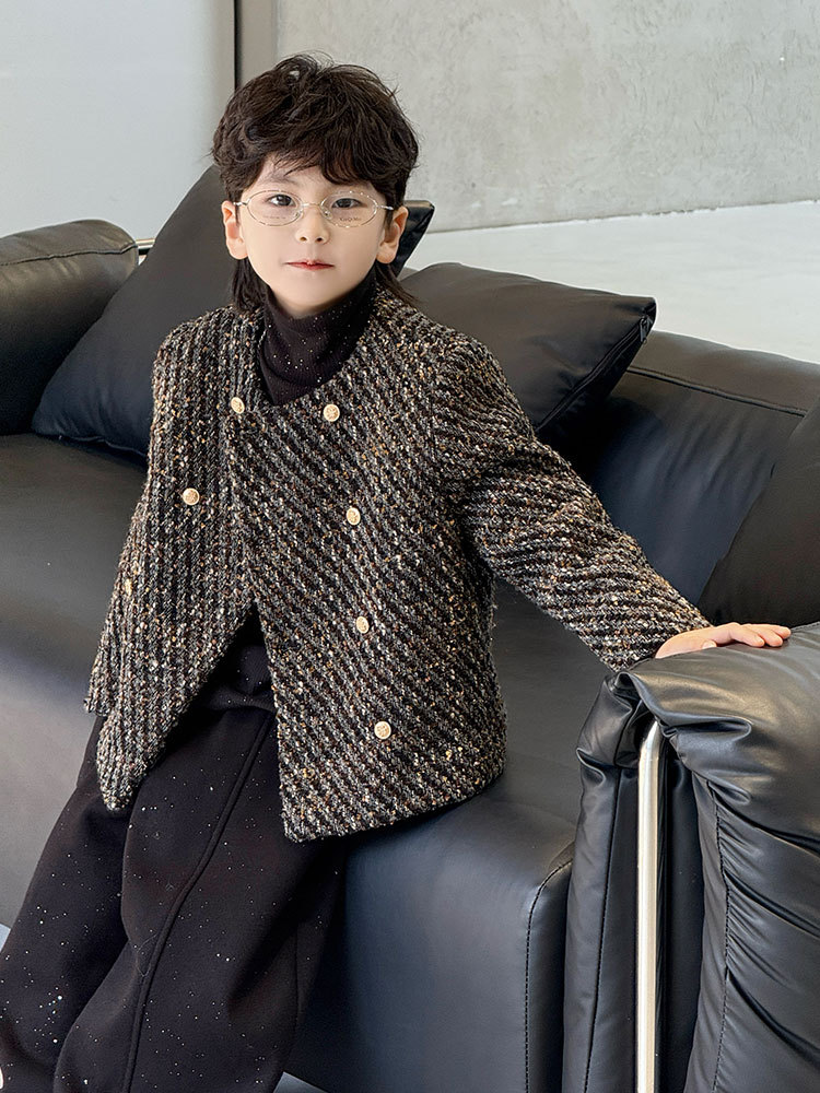 Suit Set 2025 Autumn and Winter New Style Chanel-Inspired Fleece-Lined Suit Children's Blazer Trendy One-Piece Wholesale Trendy