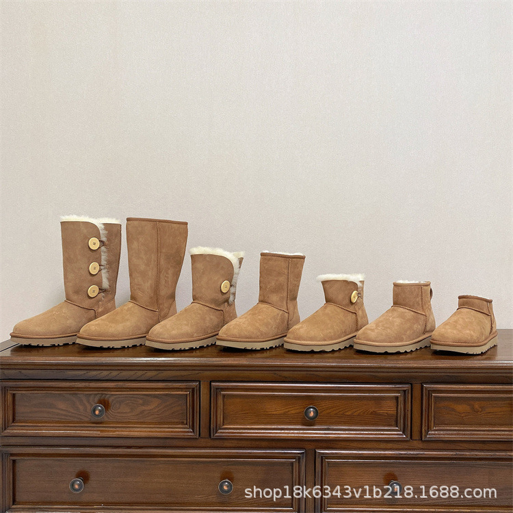 Sangpo Snow Boots for Women, Leather and Fur Integrated, Classic New Style, Long Tube, Fleece-Lined, Thickened, Warm Wool Cotton Shoes, Winter Shoes