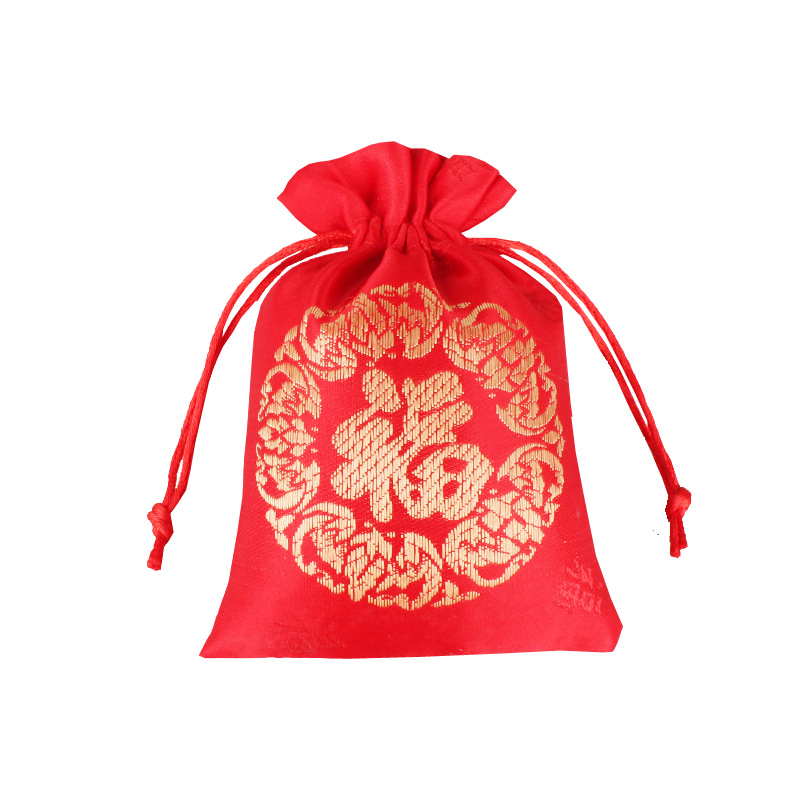 Factory wholesale brocade small lucky bag packaging bag red cloth bag Antique Gift lucky bag printed LOGO