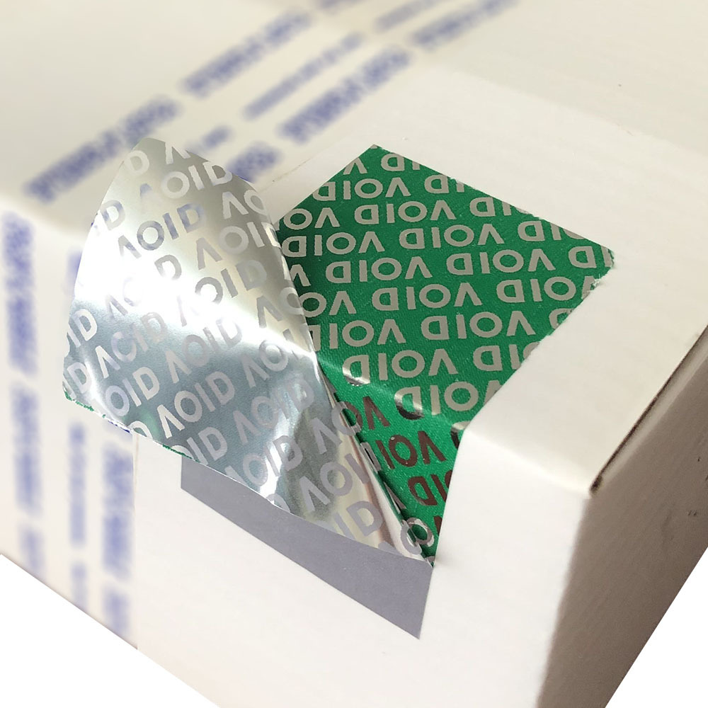 Tear up invalid anti-counterfeiting label material green background Silver anti-counterfeiting sticker VOID green silver label paper