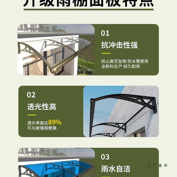 Aluminum Alloy Large Sink Window Canopy Outdoor Endurance Board Household Sunshade and Rainproof Balcony Eaves Canopy Door Head