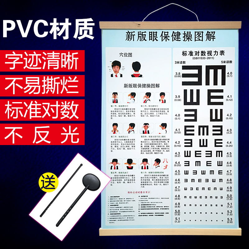 Solid Wood Frame Logarithmic Visual Chart Waterproof Tear-resistant Visual Chart Wall Chart International Standard E-word Household Visual Chart Children