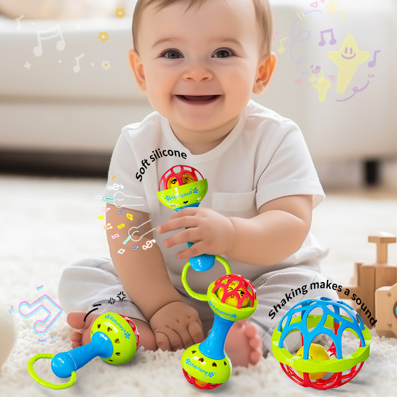 Cross-border Hot Selling Hand Rattle Baby Toys 0 to 3 Months Tambourine Toddler Newborn Baby Grasp Training Puzzle