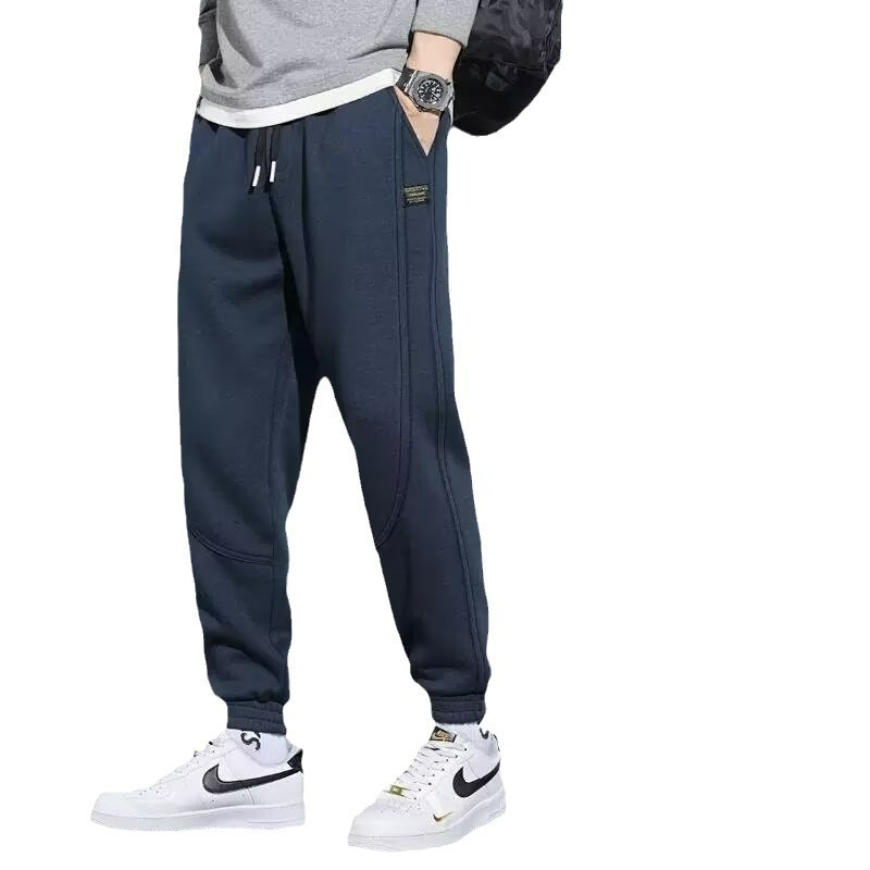 Trendy Autumn and Winter 2024 Fleece-Lined Warm Sweatpants for Men, Solid Color Loose Jogger Sports Pants with Drawstring, Long Pants for Spring
