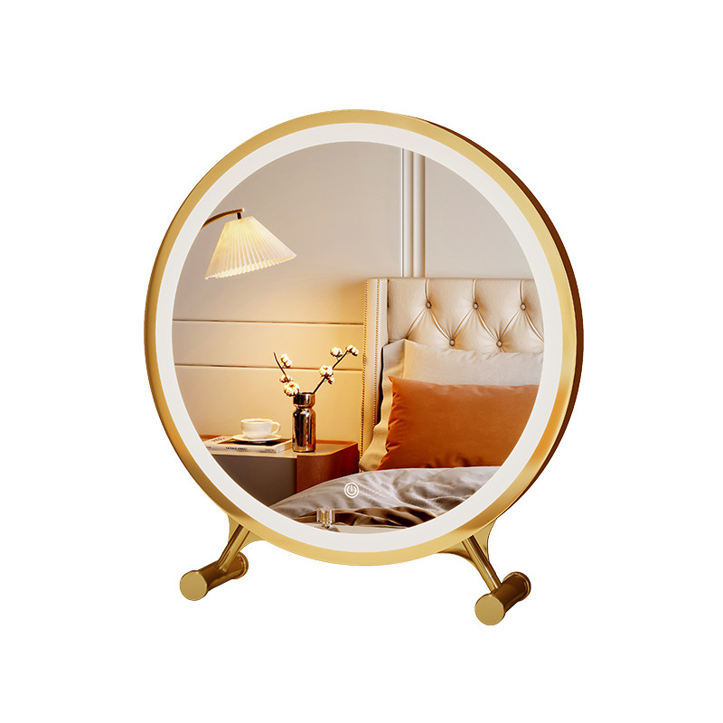 Mirror Round Makeup Mirror Large Desktop Led Student Dormitory Bedroom Dresser Desktop Internet Celebrity Light-filling Round Mirror